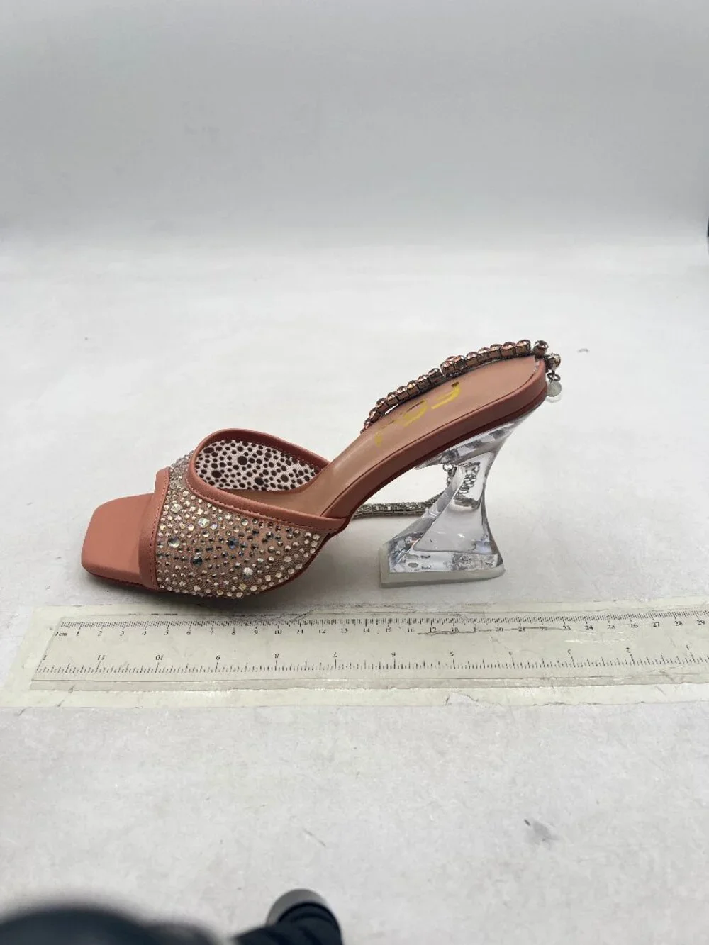 FSJ Pink Square Toe Rhinestone Wedding High Heel Clear Crystal Chain Sandals